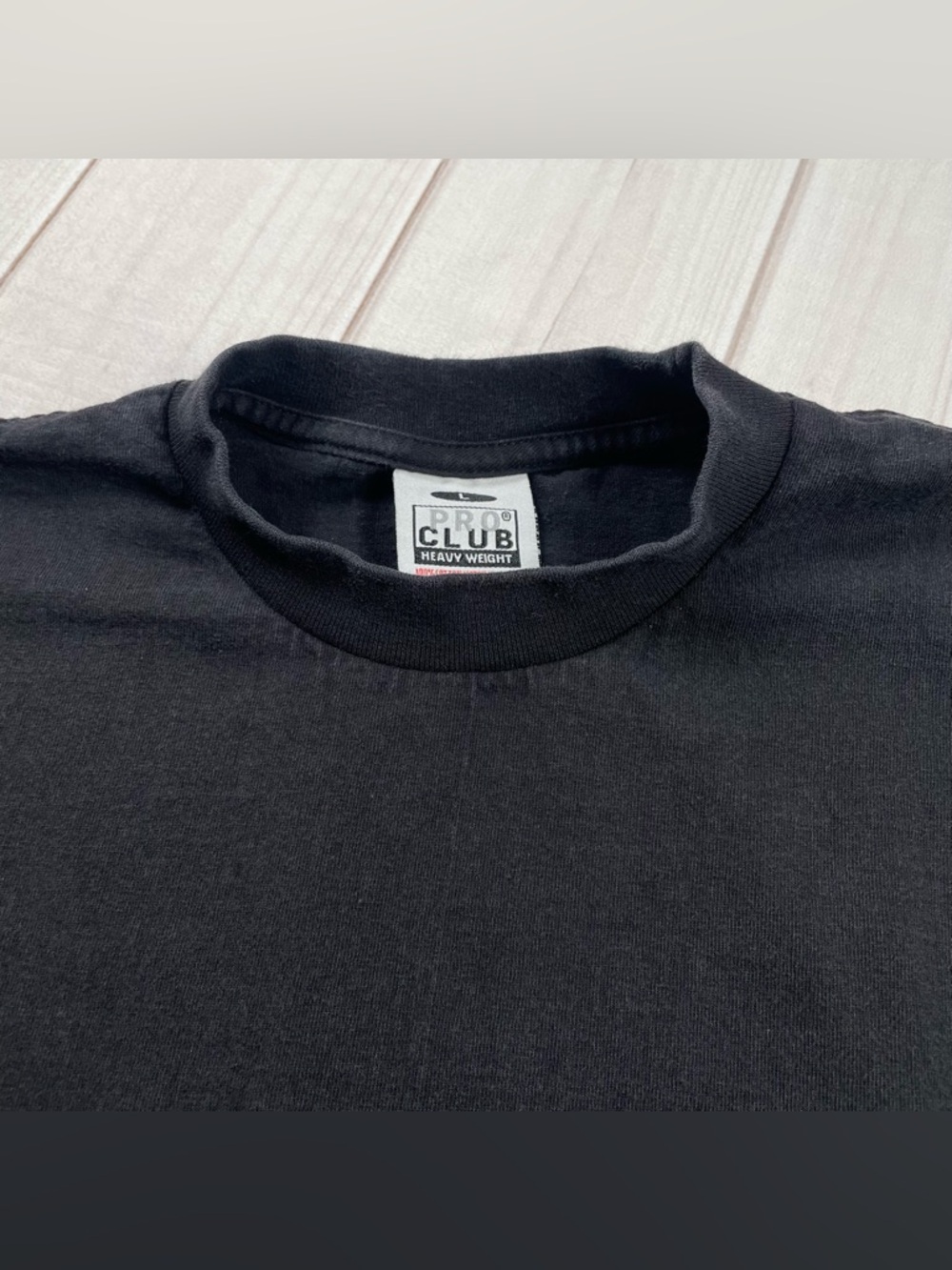 Vintage Pro Club T Shirt Mens L Black Crew Blank Tee Heavyweight Made in USA 90s - Picture 5 of 10